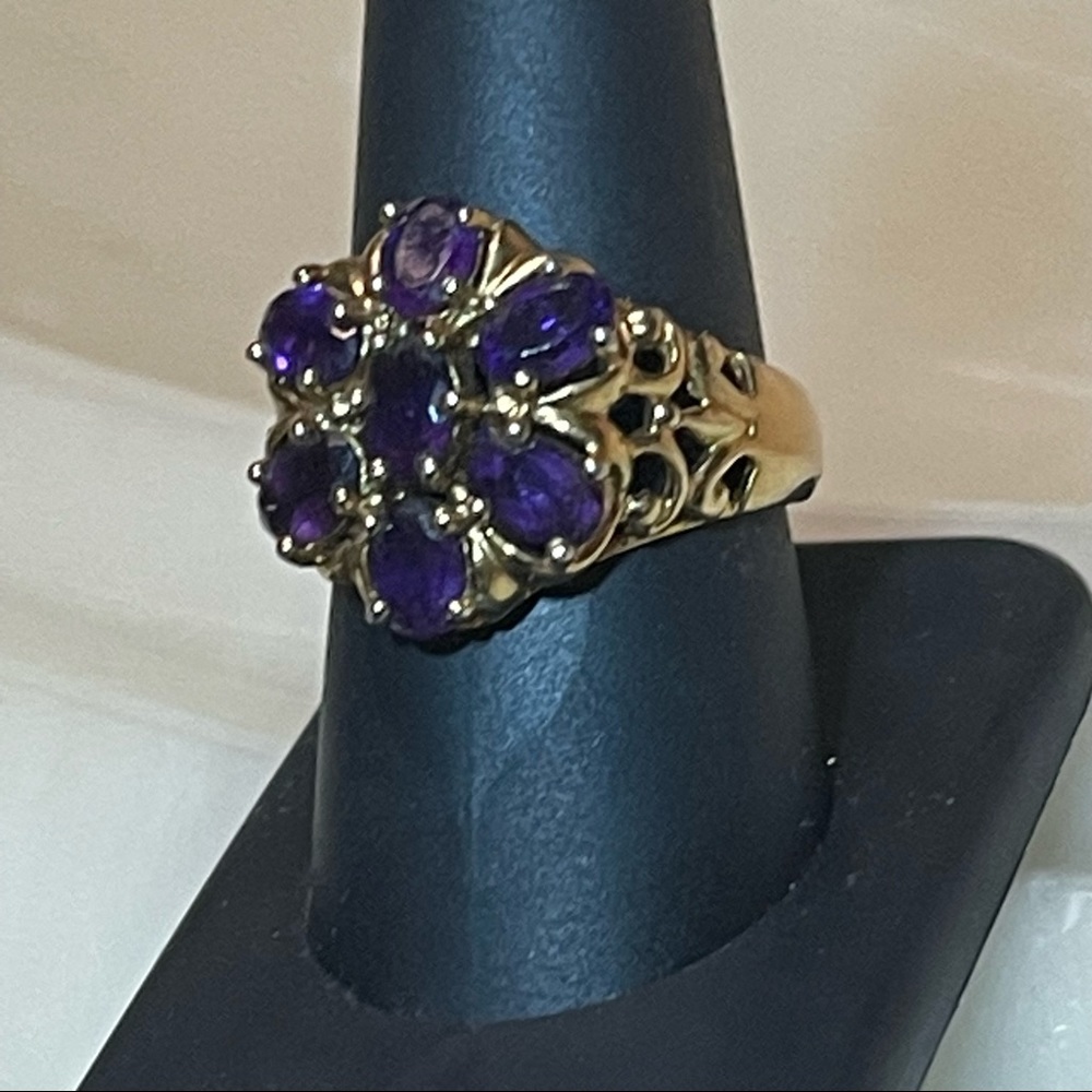 🍇Fabulous Vintage Style 14k Gold Over Silver Filigree Amethyst Flower Ring! - Picture 12 of 15